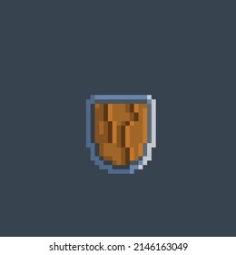 Wooden Shield In Pixel Style