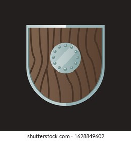 Wooden shield vector illustration, isolated on background