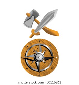 Wooden shield and weapons