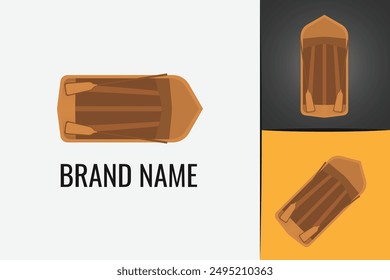 Wooden Ship Boat logo. Yacht Sailboat logotype. Marine boat sailing logo. Wood fishing boat logo 