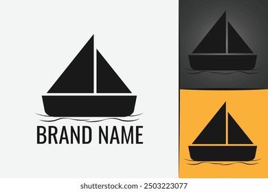 Wooden Ship Boat logo. Yacht Sailboat logotype. Marine boat sailing logo. Wood fishing boat logo 