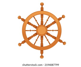 Wooden ship helm vector illustration isolated on white background