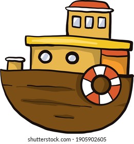 Wooden ship, illustration, vector on a white background.