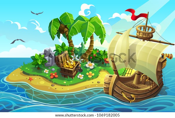 Libre en mer. By Sydney 2020-2021 - [Ysneyd] - [Terminée] Wooden-ship-near-tropical-island-600w-1069182005