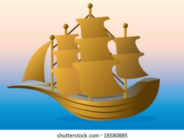 Wooden ship on the ocean