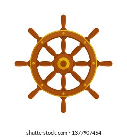 Wooden ship rudder. Ship wheel icon. Vector illustration, flat cartoon style. Isolated on white background.