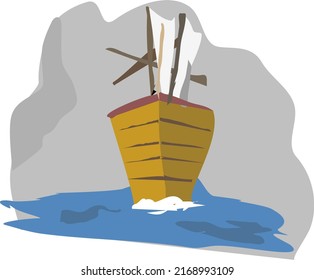 Wooden Ship Sailing Vector Illustration