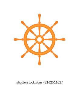 Wooden ship steering wheel icon isolated on white background. Color wood captain rudder. Flat Design. Vector illustration.