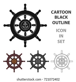 Wooden ship steering wheel icon in cartoon style isolated on white background. Pirates symbol stock vector illustration.