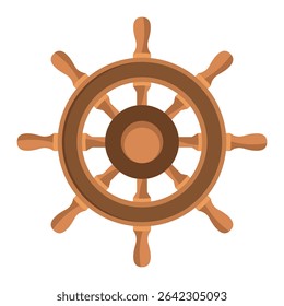Wooden Ship Steering Wheel Vector Illustration. This vector illustration features a traditional wooden ship steering wheel, commonly known as a helm.