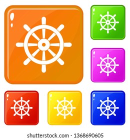 Wooden ship wheel icons set collection vector 6 color isolated on white background