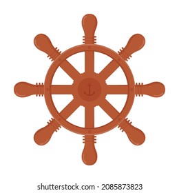 Wooden ship wheel isolated on white background. Steering wheel