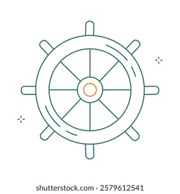 Wooden Ship Wheel Nautical Vector Icon Design