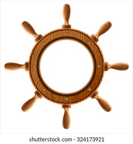 wooden ship wheel on a white background