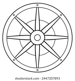 Wooden ship wheel outline symbol, perfect for maritime or sailing graphics.