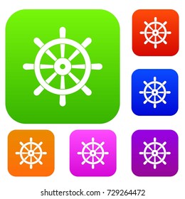 Wooden ship wheel set icon color in flat style isolated on white. Collection sings vector illustration