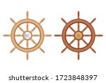 Wooden ship wheel set vector illustration isolated on white background