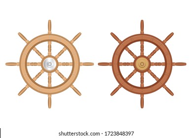 Wooden ship wheel set vector illustration isolated on white background