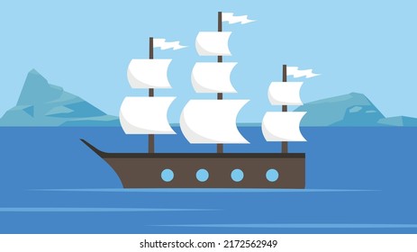 wooden ship with white sails