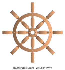 Wooden Ship's steering wheel isolated on a white background
