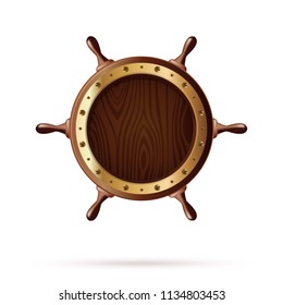 Wooden ships wheel. Vector illustration isolated on white background