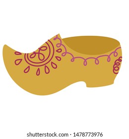 Wooden shoe flat color illustration on white