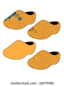 Wooden shoes with various textures and decorations - vector illustration