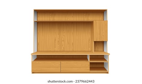 wooden showcase cabinet on the white background