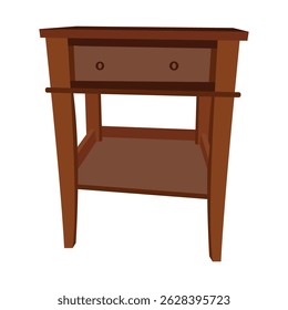 Mesa auxiliar de madera con cajón y estante inferior para Ilustración vectorial de almacenamiento