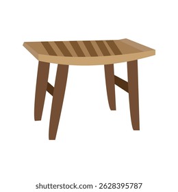 Holztisch mit Lattenrost und abgewinkelten Beinen im flachen Design