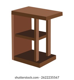 Wooden side table with two shelves and four legs on a white background