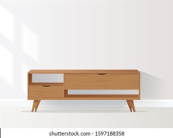 Wooden Sideboard Isolated on White Background. Vector Illustration