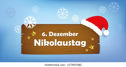 wooden sign 6th december Saint Nicholas Day snow background vector illustration