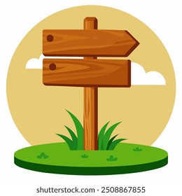 A wooden sign with arrows pointing in opposite directions sits in grass
