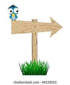 wooden sign and bird
