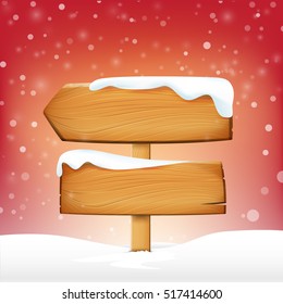Wooden Sign Blank Board And Winter Snow With Copy Space Vector Illustration Eps 10