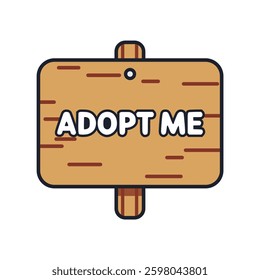 wooden sign board adopt me flat color vector illustration template design