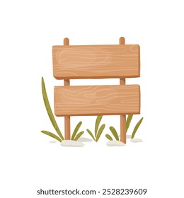 Wooden sign board. Cartoon rustic wood banner, pathfinding plank billboard, wooden sign flat vector illustration. Wood signs on white background