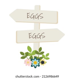 Wooden sign board for Easter egg hunting. Cute cartoon style.