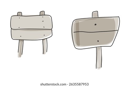Wooden sign board hand drawn with cartoon design style