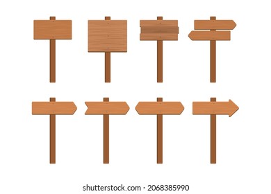 wooden sign board and notice board vector illustration set