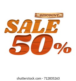 wooden sign board. sale discount 50%. Sale signboard. surface. vector. on white background