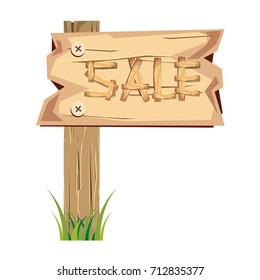 wooden sign board. sale discount. Sale signboard. surface. vector. on white background