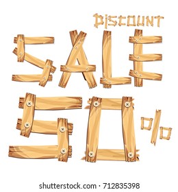 wooden sign board. sale discount 50%. Sale signboard. surface. vector. on white background
