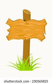Wooden sign boards on a grass. Vector Illustration isolated on white 