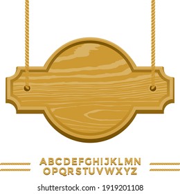 wooden sign boards with ropes alphabet font editable  for banners or messages hanging