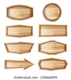 Wooden sign boards for sale,price and discount stickers, banner, badges. Vector illustration