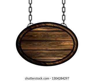 Wooden sign with chain. Vector