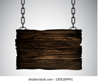 Wooden sign with chain. Vector