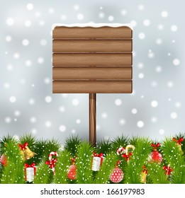 wooden sign with christmas elements